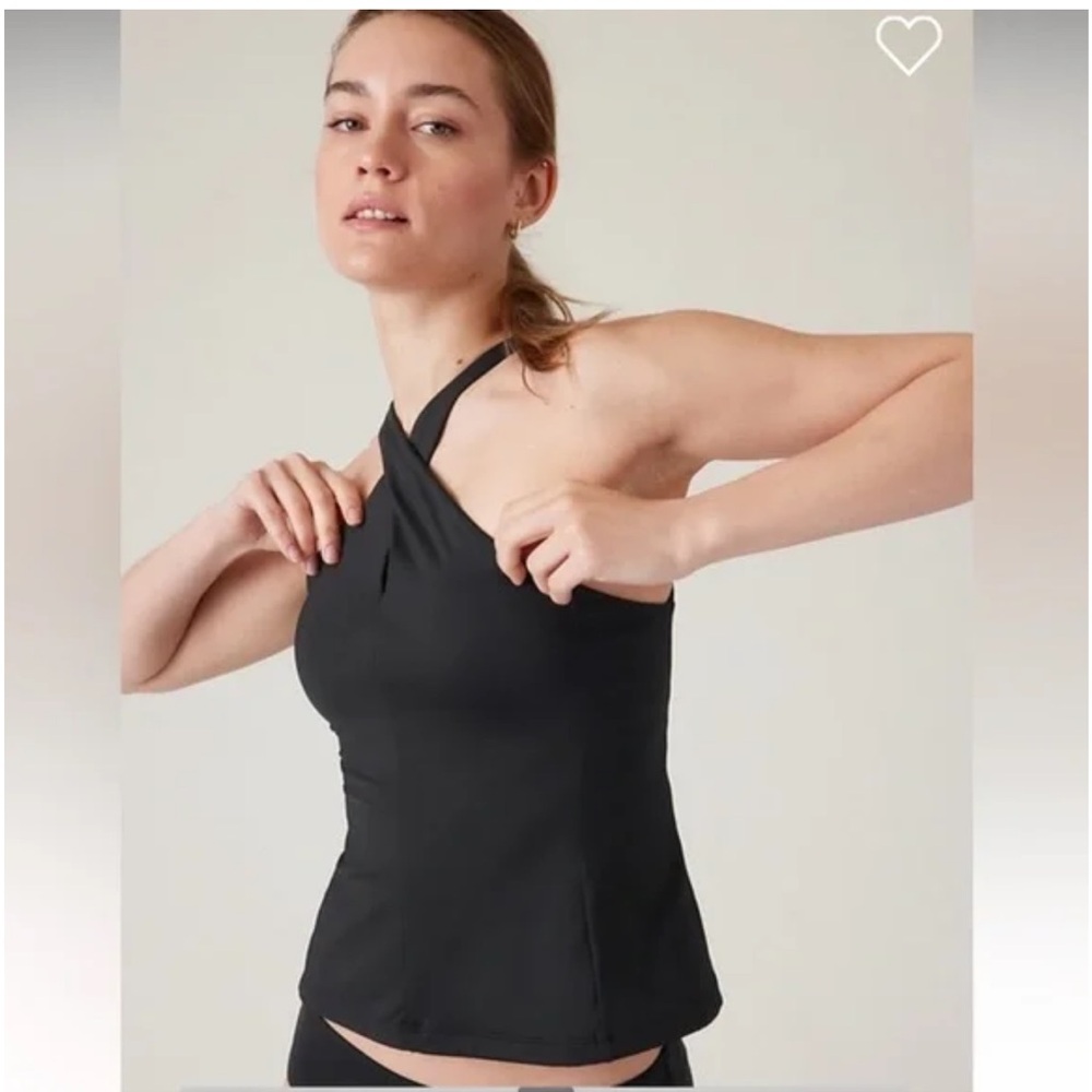 Athleta Black Cross-Neck Tankini Top